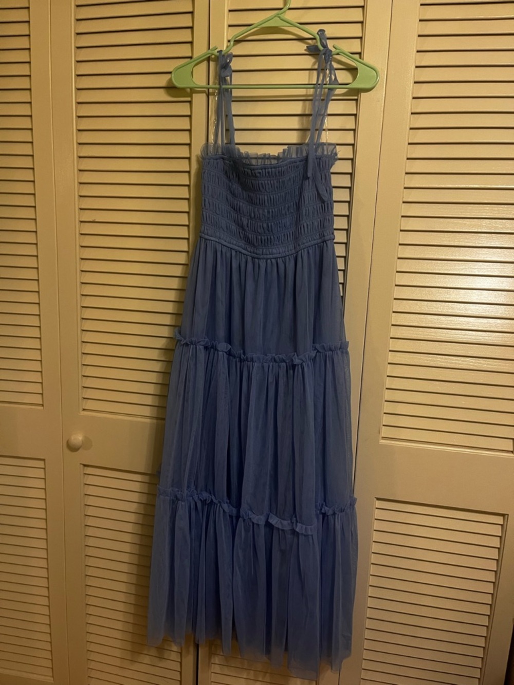 Smocked Tiered Blue Maxi Dress with Tie Straps